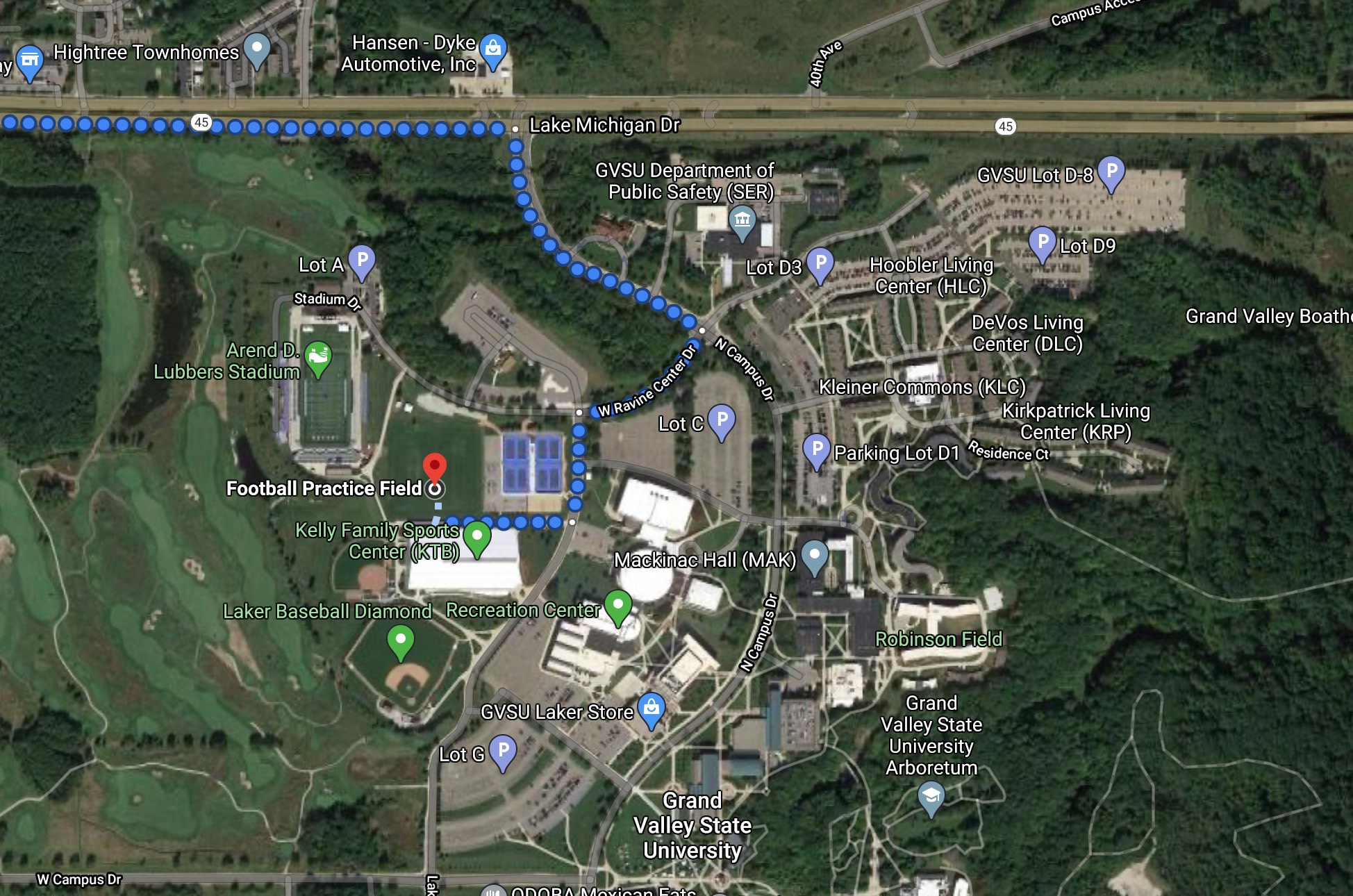 Emergency access route to the football practice field